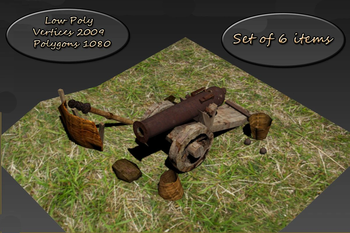 low poly set crew cannons 3D Model .c4d .max .obj .3ds .fbx .stl .blend 