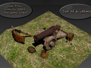 low poly set crew cannons Modelo 3D