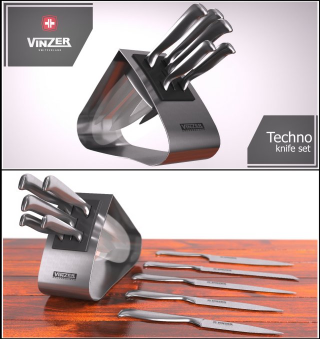 knife set techno 3D 模型 .c4d .max .obj .3ds .fbx .stl .blend 