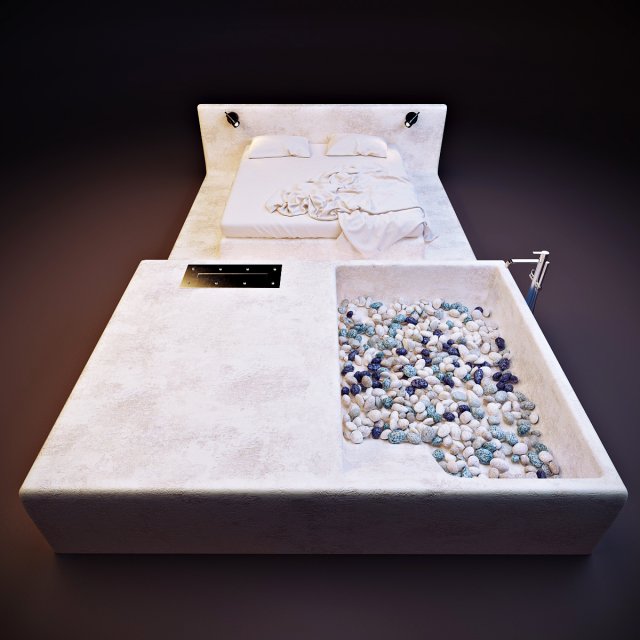 bed with bath Model 3D .c4d .max .obj .3ds .fbx .stl .blend