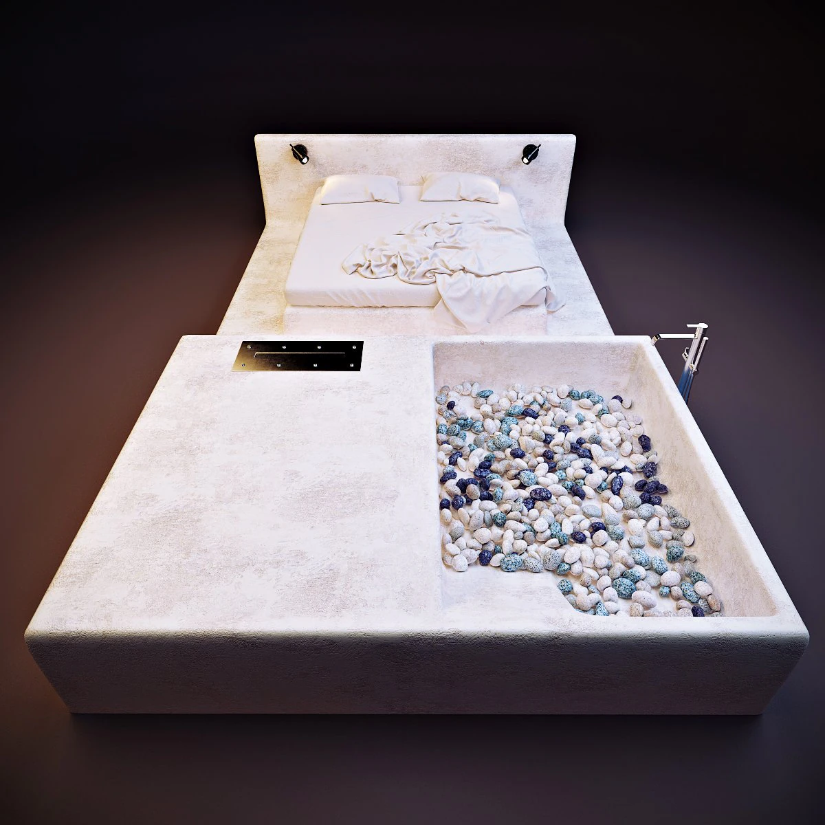 bed with bath 3D Model .c4d .max .obj .3ds .fbx .stl .blend