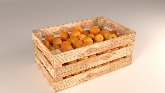 wooden box and oranges 3D Model .c4d .max .obj .3ds .fbx .stl .blend 