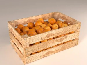 Holzkiste und Orangen 3D Modell