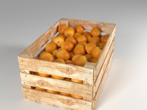 wooden box and oranges 3D Model