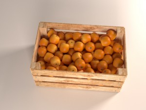 wooden box and oranges 3D Model