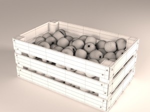 wooden box and oranges 3D Model
