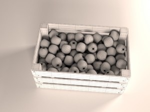 wooden box and oranges 3D Model