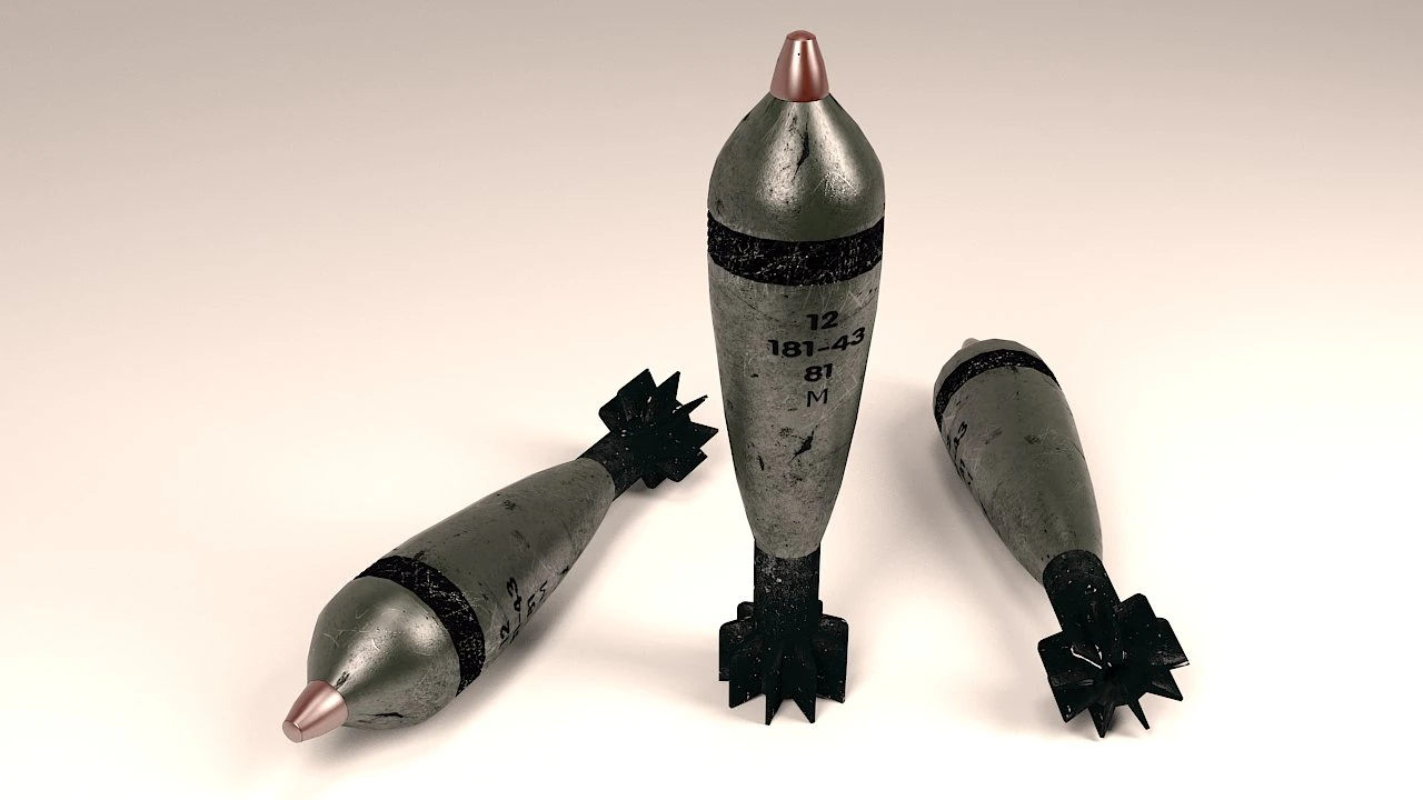 82 mm mortar shell 3D Model .c4d .max .obj .3ds .fbx .stl .blend