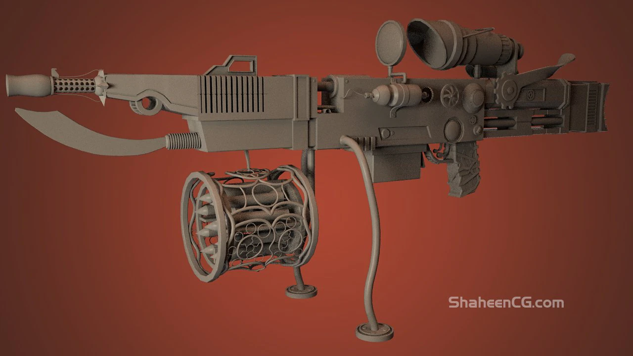 highpoly steampunk rifle 3D Model .c4d .max .obj .3ds .fbx .stl .blend 