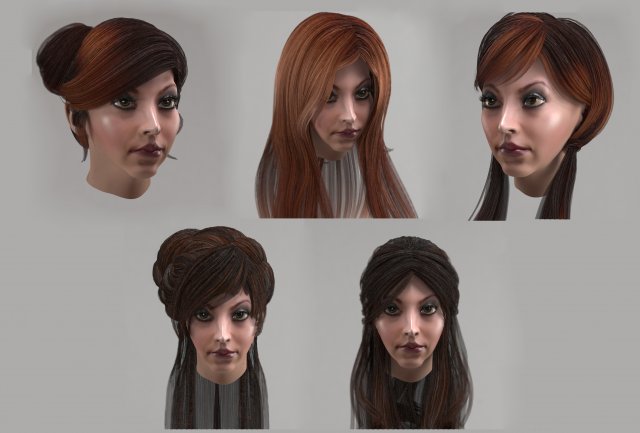 set woman hairstyle 5 types Modèle 3D .c4d .max .obj .3ds .fbx .stl .blend 
