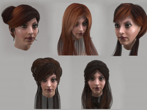 set woman hairstyle 5 types 3Dモデル