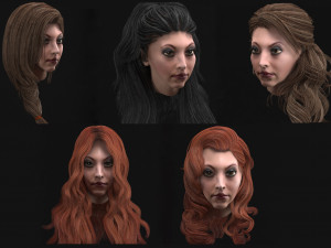 set woman hairstyle 5 types 3Dモデル