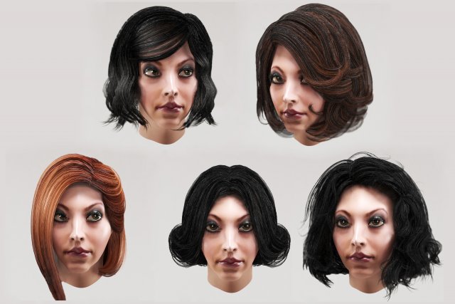 set woman hairstyle 5 types 3D Model .c4d .max .obj .3ds .fbx .stl .blend 