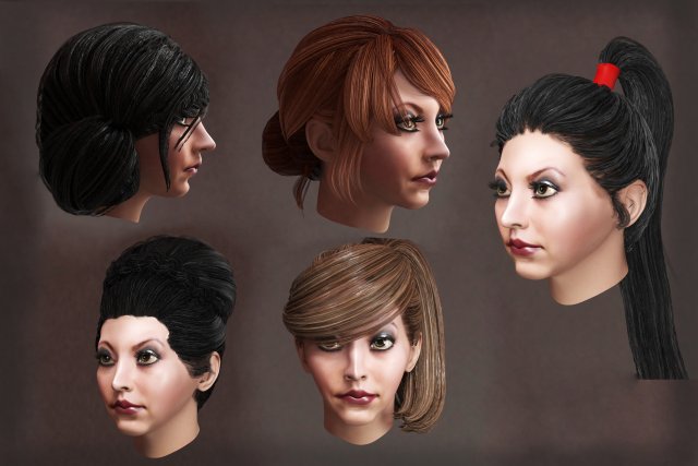 set woman hairstyle 10 types Modelo 3D .c4d .max .obj .3ds .fbx .stl .blend 