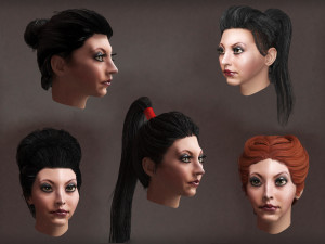 set woman hairstyle 10 types Modelo 3D