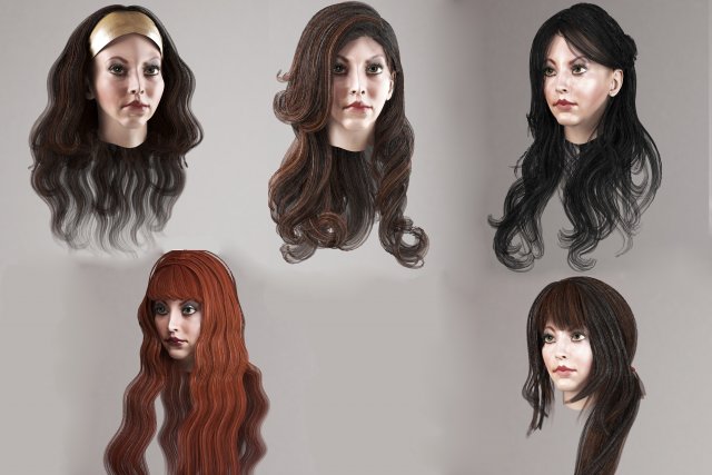 set woman hairstyle 5 types Modelo 3D .c4d .max .obj .3ds .fbx .stl .blend 