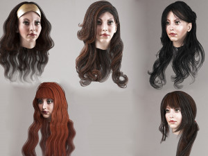 set woman hairstyle 5 types 3Dモデル