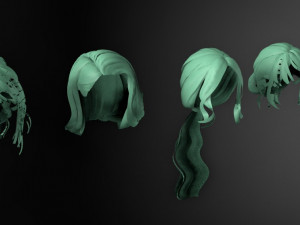 set woman hairstyle 5 types 3D Model