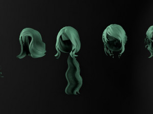 set woman hairstyle 5 types 3D Model