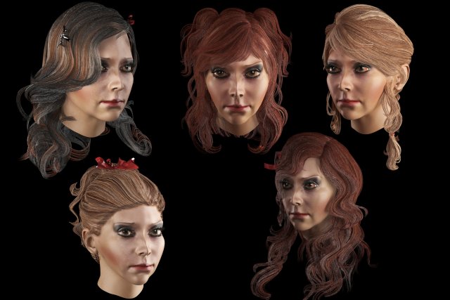 set woman hairstyle 5 types 3D मॉडल .c4d .max .obj .3ds .fbx .stl .blend 