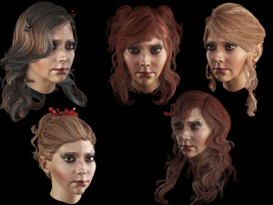 set woman hairstyle 5 types 3Dモデル