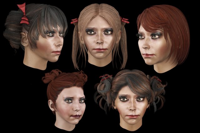 set woman hairstyle 5 types 3Dモデル .c4d .max .obj .3ds .fbx .stl .blend 