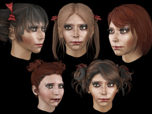 set woman hairstyle 5 types 3D Модель
