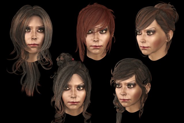 set woman hairstyle 5 types 3Dモデル .c4d .max .obj .3ds .fbx .stl .blend 