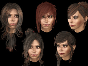 set woman hairstyle 5 types 3D Модель