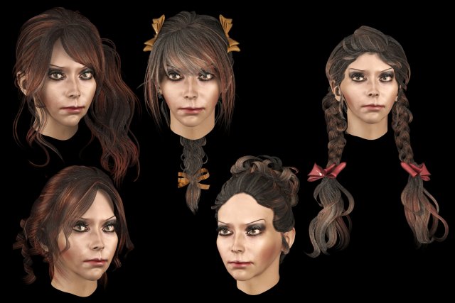 set woman hairstyle 5 types 3Dモデル .c4d .max .obj .3ds .fbx .stl .blend 