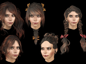 set woman hairstyle 5 types 3D Модель