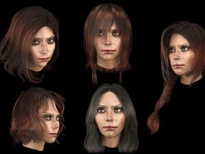 set woman hairstyle 5 types 3D Модель