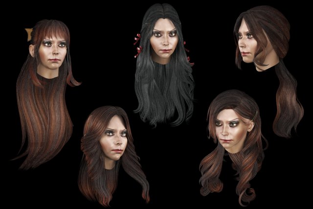 set woman hairstyle 5 types 3Dモデル .c4d .max .obj .3ds .fbx .stl .blend 