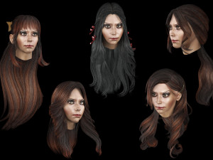 set woman hairstyle 5 types 3D Модель