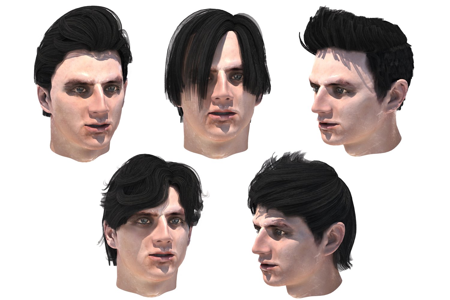 set male hairstyle 5 types 3D Model in Man 3DExport