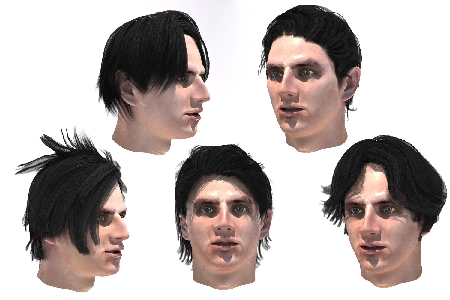 set male hairstyle 5 types 3D Model .c4d .max .obj .3ds .fbx .stl .blend 