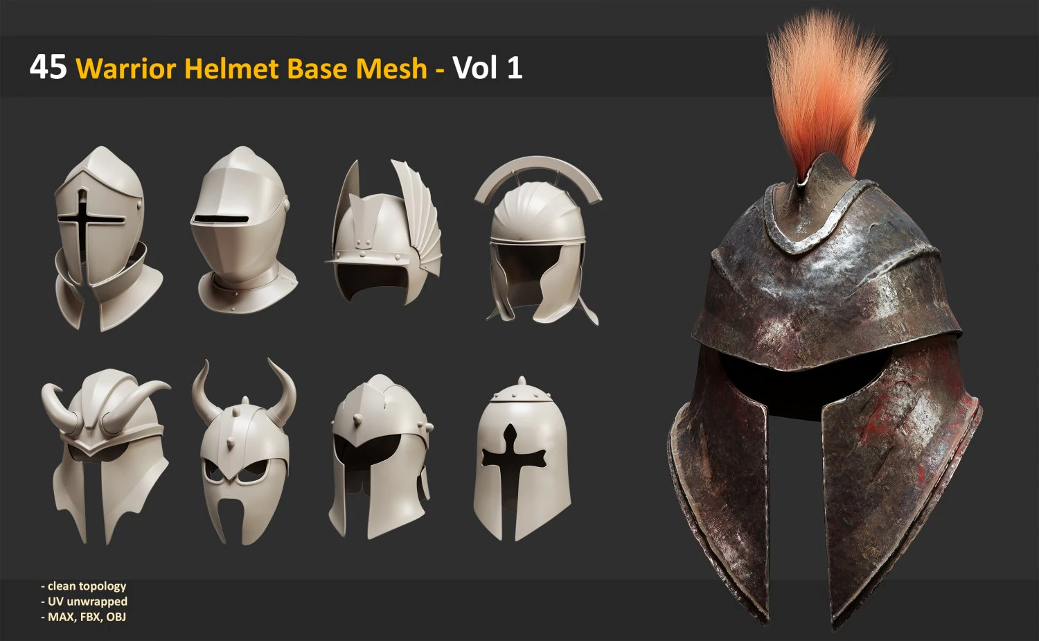 Malha base para capacete de guerreiro 45 - Vol 1 Modelo 3D .c4d .max .obj .3ds .fbx .stl .blend 