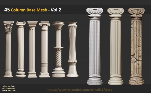 45 Column Base Mesh - Vol 2 Modelo 3D .c4d .max .obj .3ds .fbx .stl .blend 