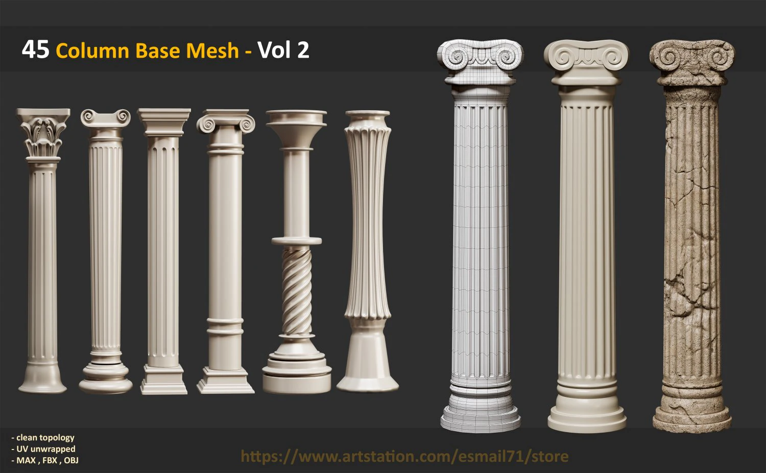 45 Column Base Mesh - Vol 2 3D Model .c4d .max .obj .3ds .fbx .stl .blend 