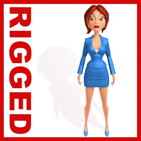 business woman cartoon rigged 3Dモデル .c4d .max .obj .3ds .fbx .stl .blend 