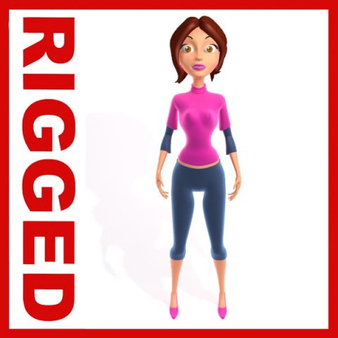 woman cartoon rigged Modelo 3D .c4d .max .obj .3ds .fbx .stl .blend 