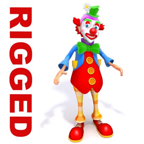 clown cartoon rigged 3D Модель .c4d .max .obj .3ds .fbx .stl .blend 