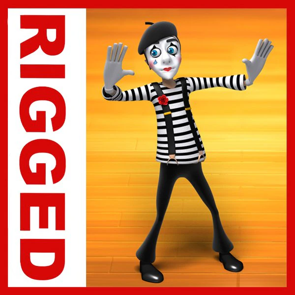 mime cartoon rigged 3D Model .c4d .max .obj .3ds .fbx .stl .blend 