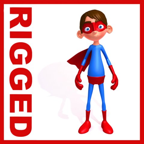 superhero cartoon rigged 3D Model .c4d .max .obj .3ds .fbx .stl .blend 