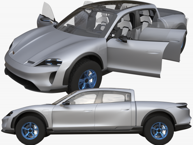 Porsche Taycan Pick-Up Truck Concept 3D Model .c4d .max .obj .3ds .fbx .stl .blend 