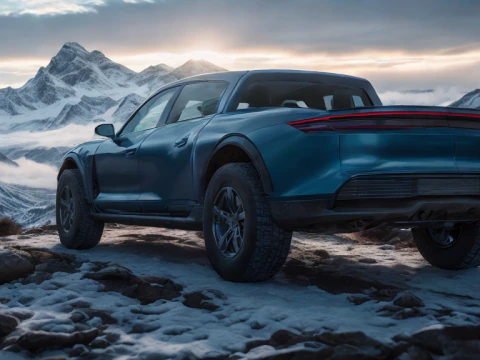 Porsche Taycan Pick-Up Truck Concept blue 3D Model