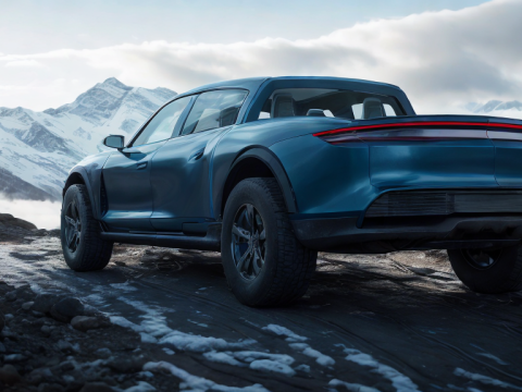 Porsche Taycan Pick-Up Truck Concept blue 3D Model