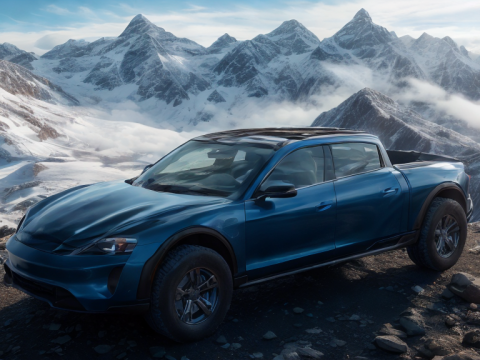 Porsche Taycan Pick-Up Truck Concept blue 3D Model