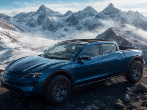 Porsche Taycan Pick-Up Truck Concept blue 3D Model