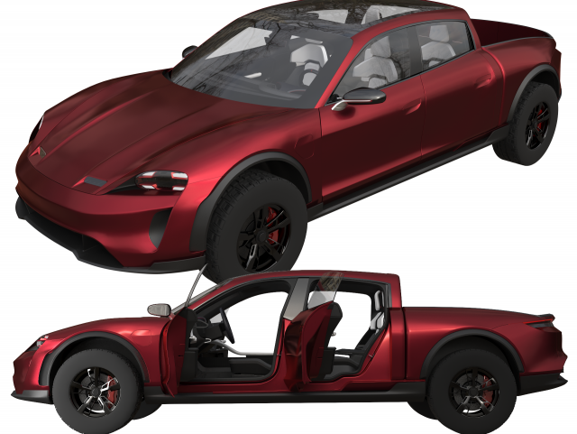 Porsche Taycan Pick-Up Truck Concept red 3D 模型 .c4d .max .obj .3ds .fbx .stl .blend